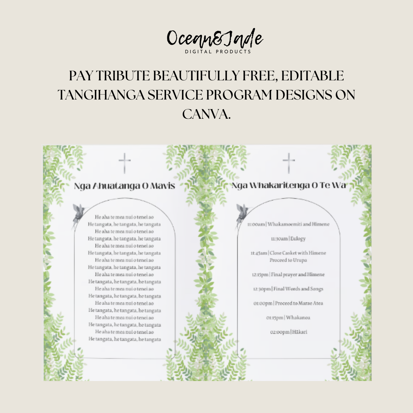 Tangihanga | Green Foliage Service Programme Template