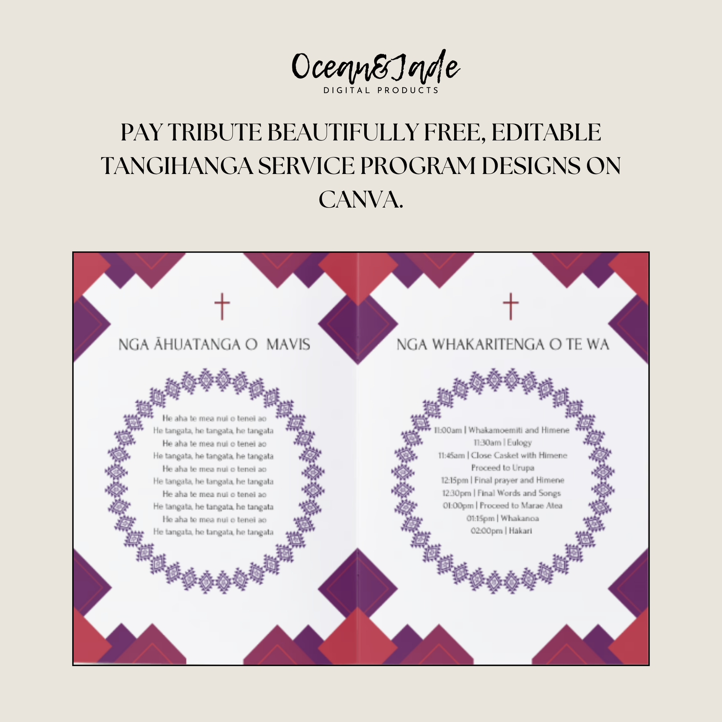 Tangihanga | Red & Purple Service Programme Template